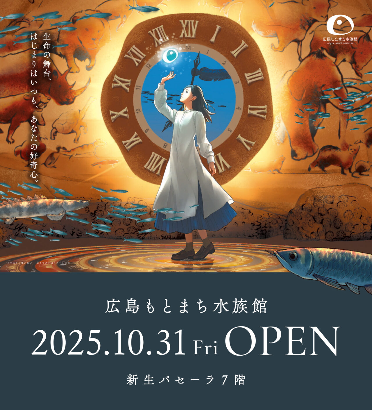 広島もとまち水族館のオープン告知ポップ