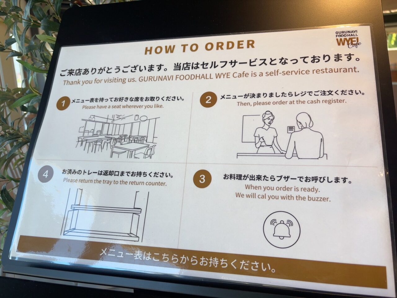 「GURUNAVI FOODHALL WYE Cafe」のメニュー表