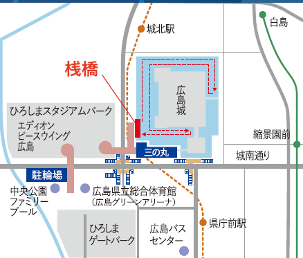 広島城遊覧船の運航ルートマップ