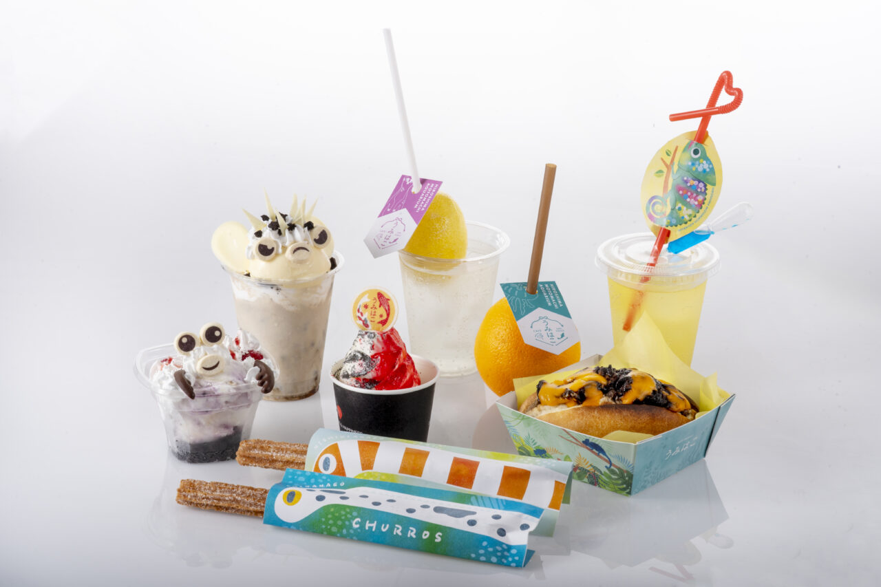 生きものモチーフのカフェメニューが並ぶ「CAFÉ UMIHAKO」のメニュー一覧