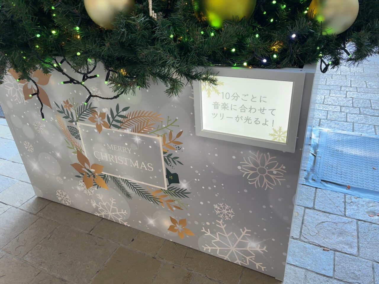 レクトのエントランスに設置されたクリスマスツリー。音楽に合わせてライトが点灯する幻想的な演出。