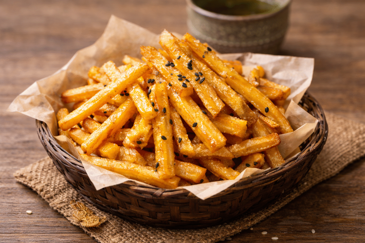 カゴに盛られたカリッとした食感のいもけんぴ