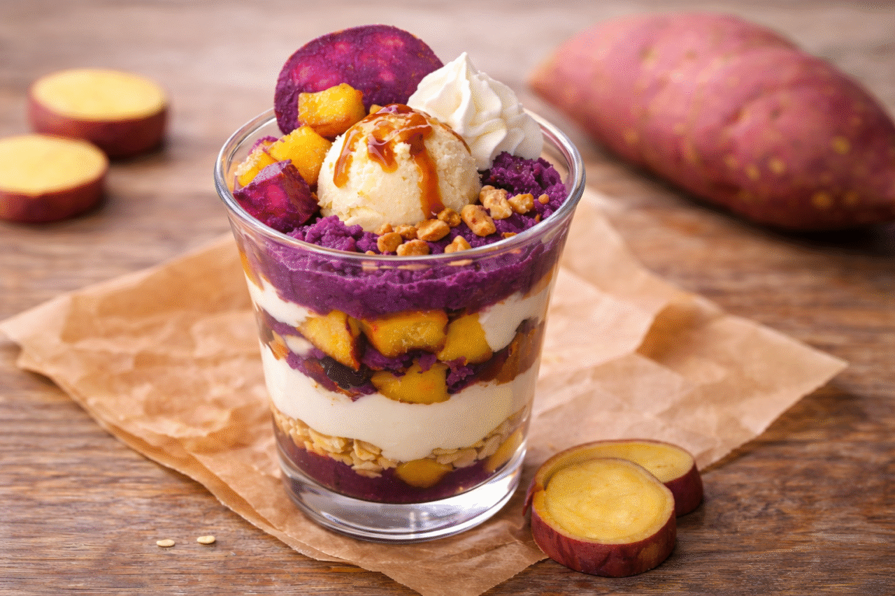 さつまいもを使ったスイーツを盛り付けたデザートのイメージ