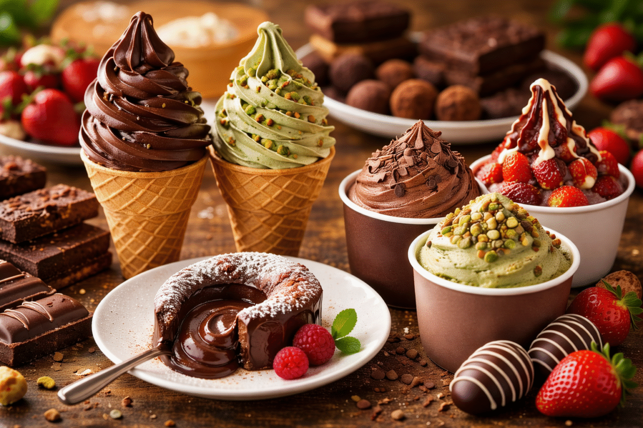 そごう広島のバレンタイン催事で提供されるソフトクリームなどのチョコスイーツのイメージ