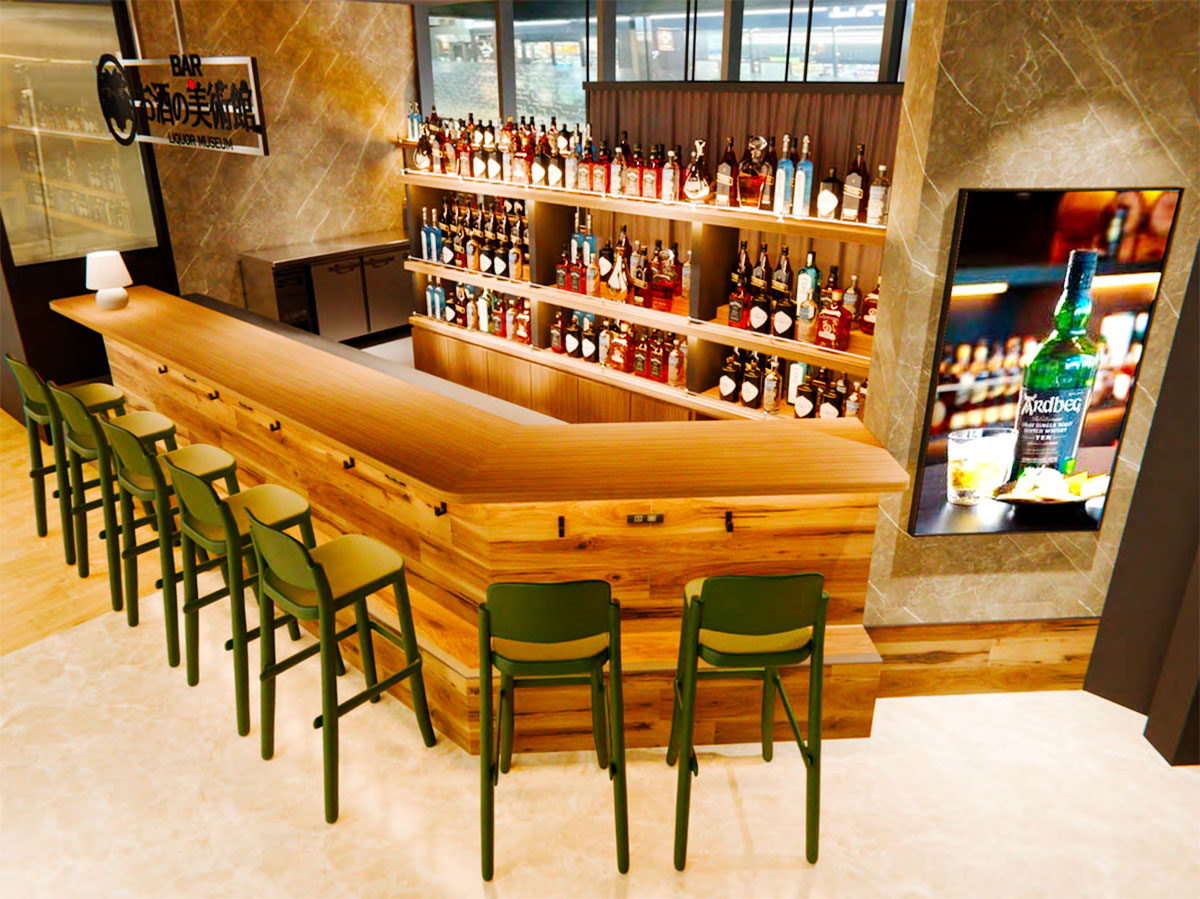 広島バスセンターに2026年4月24日オープンするBAR「お酒の美術館」をイメージした店内写真