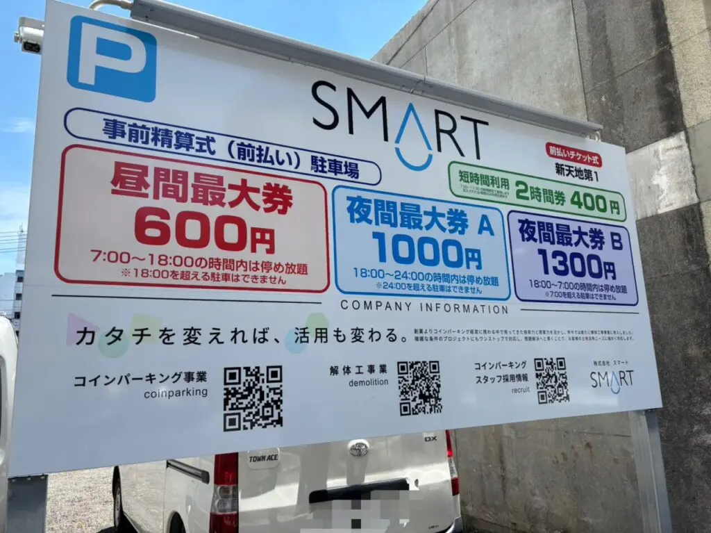 広島市中区新天地にオープンしたSMARTコインパーキングの全景