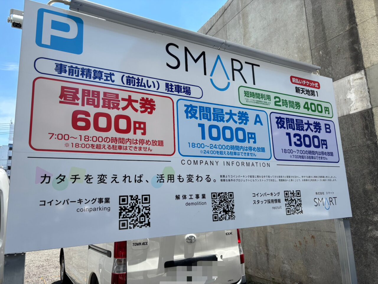 広島市中区新天地にオープンしたSMARTコインパーキングの全景