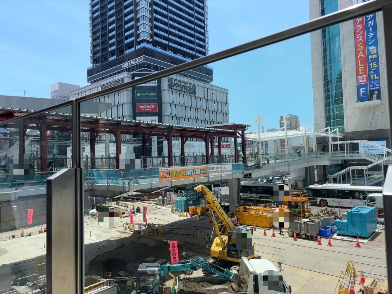 広島駅南口の旧バスターミナル・路面電車乗り場跡で進む再整備工事の様子